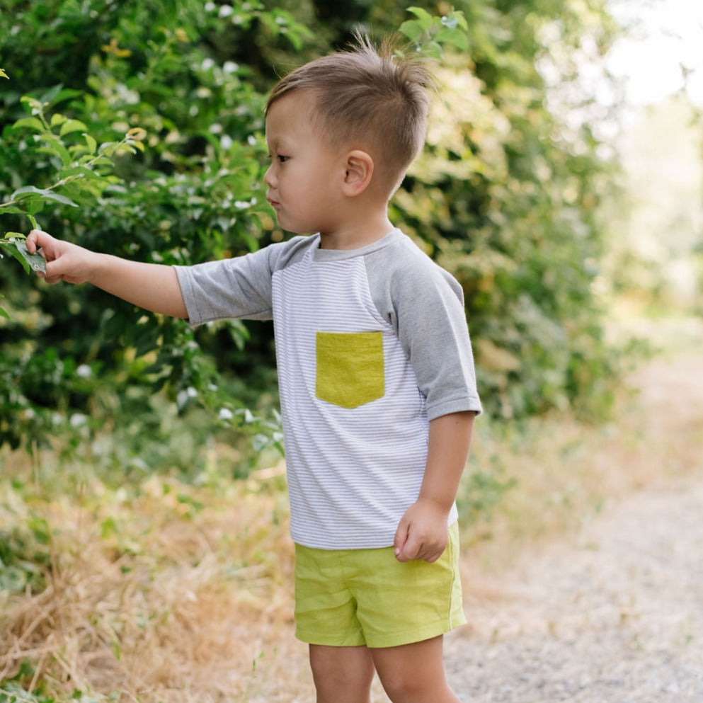 Raglan Pocket Tee in Stone Stripe