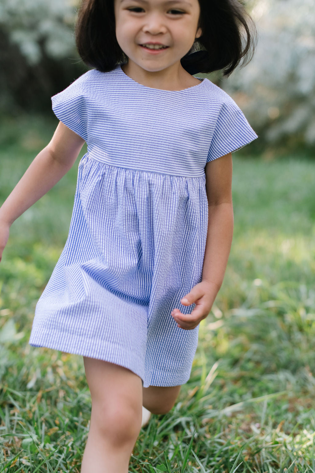 Picnic Dress in Azure Seersucker