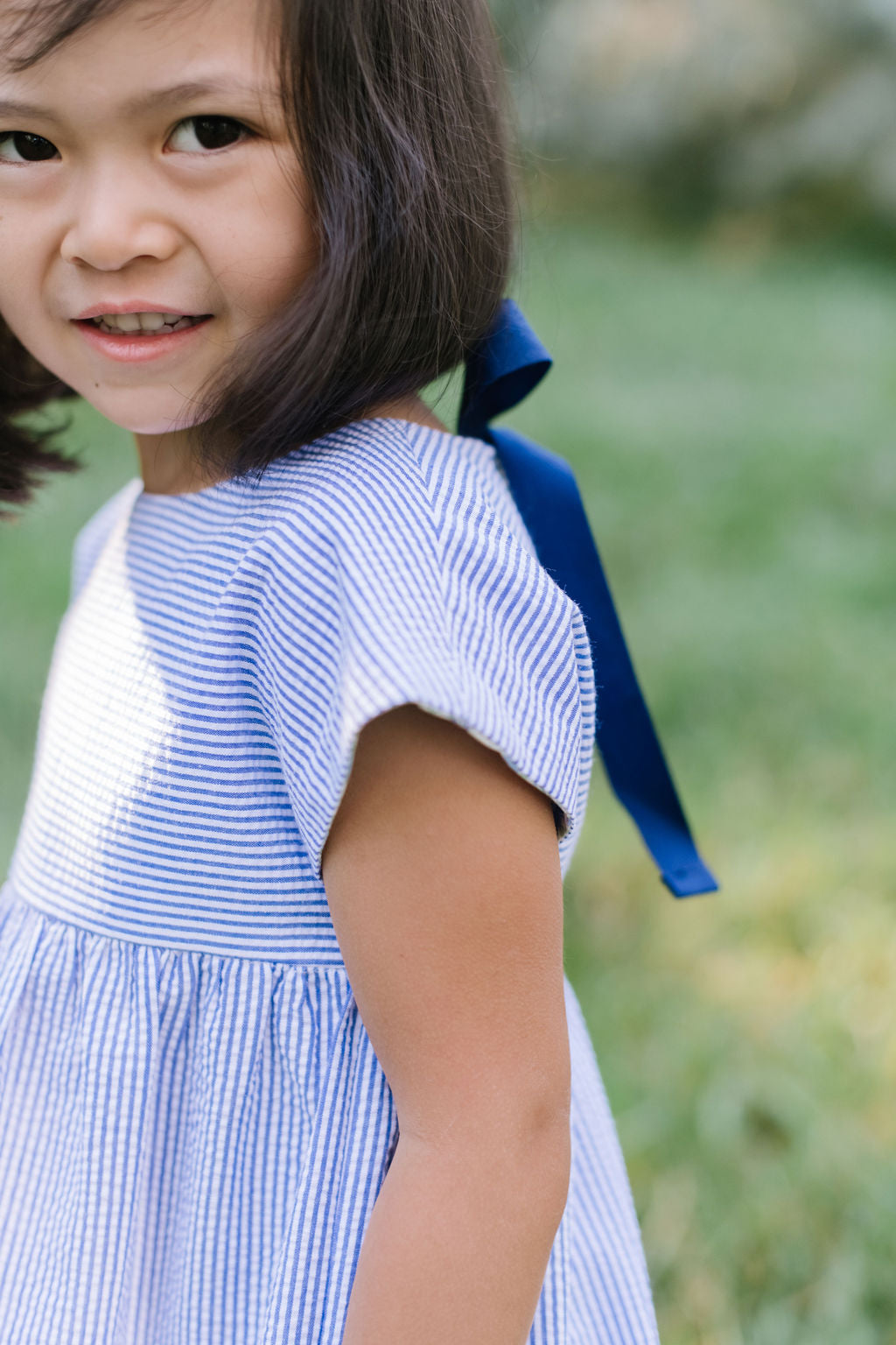 Picnic Dress in Azure Seersucker