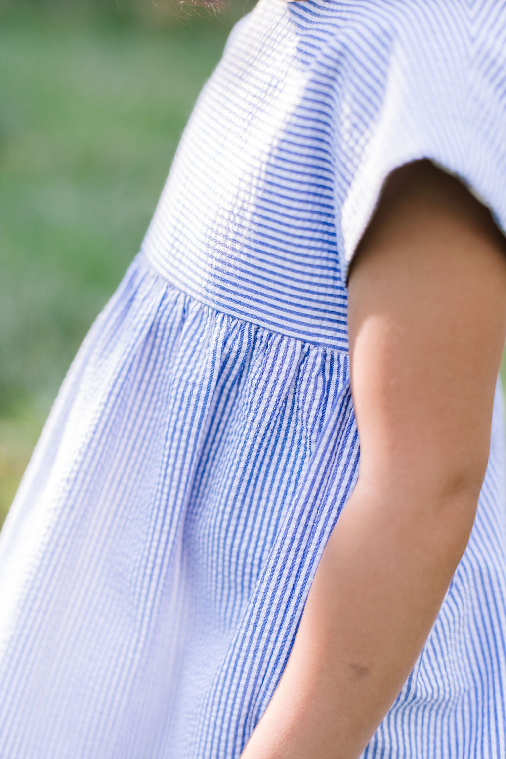 Picnic Dress in Azure Seersucker