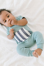 Load image into Gallery viewer, Zipper Romper in Pond Stripe

