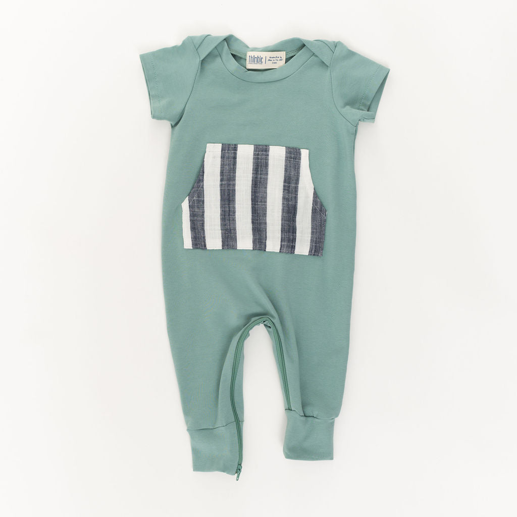 Zipper Romper in Pond Stripe