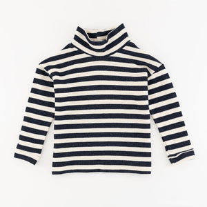 Women's Funnel Neck Sweatshirt in Navy Stripe