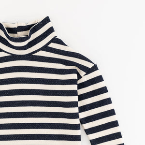 Women's Funnel Neck Sweatshirt in Navy Stripe