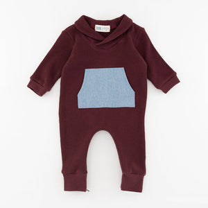 Shawl Collar Romper in Organic Garnet Waffle